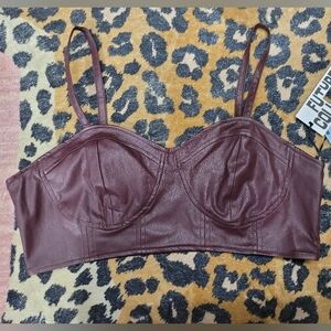 Burgundy Bralette, Faux Leather